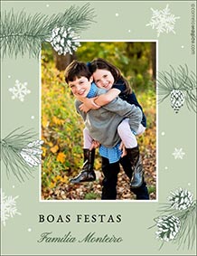 Cartes de Natal para impresso. Ramos e flocos de neve