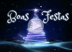 Tarjeta animada de Natal. Boas Festas