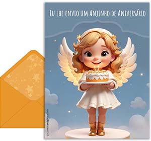 Cartão 3D de aniversario grátis. Anjinho de Aniversrio