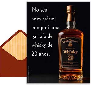 Cartão 3D de aniversarios grátis. Whisky no seu dia