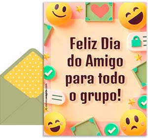 Cartão 3D de dia-do-amigo grátis. Para todo o grupo