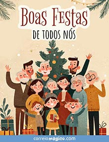 Cartão virtual para enviar gratuitamente via WhatsApp . Boas Festas de todos nós Cartão de grátis. De todos nós